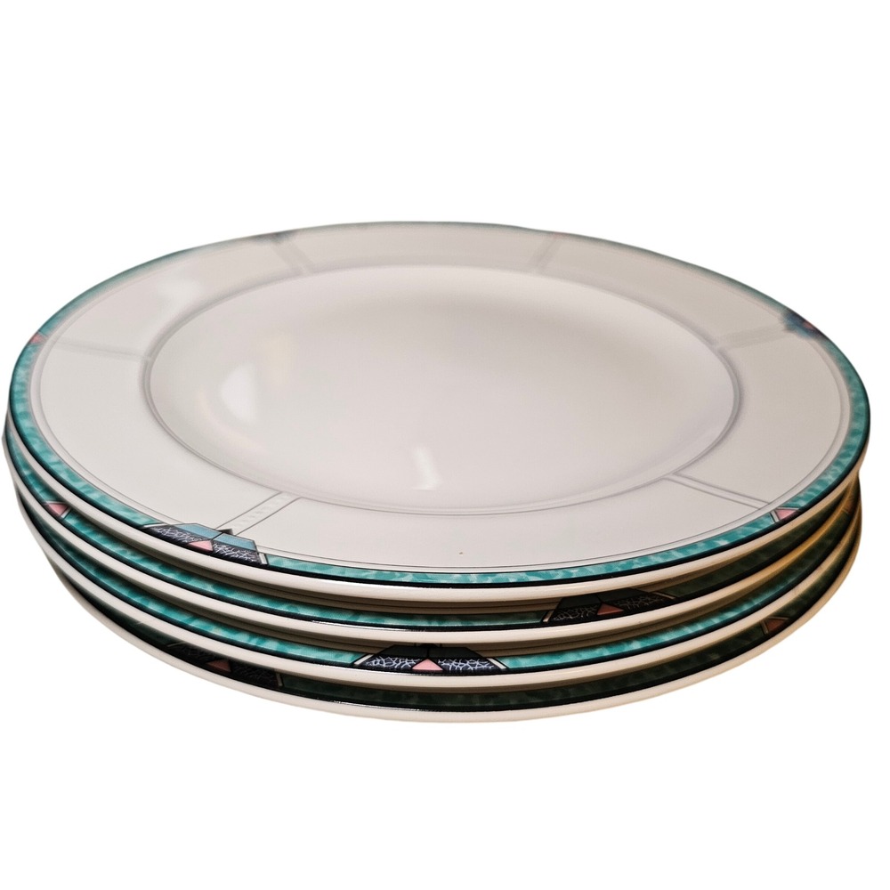 Mikasa Maxima Emerald Cove CAK45 Salad Plates Set of 4 Teal‎ Pink Japan 8.25in